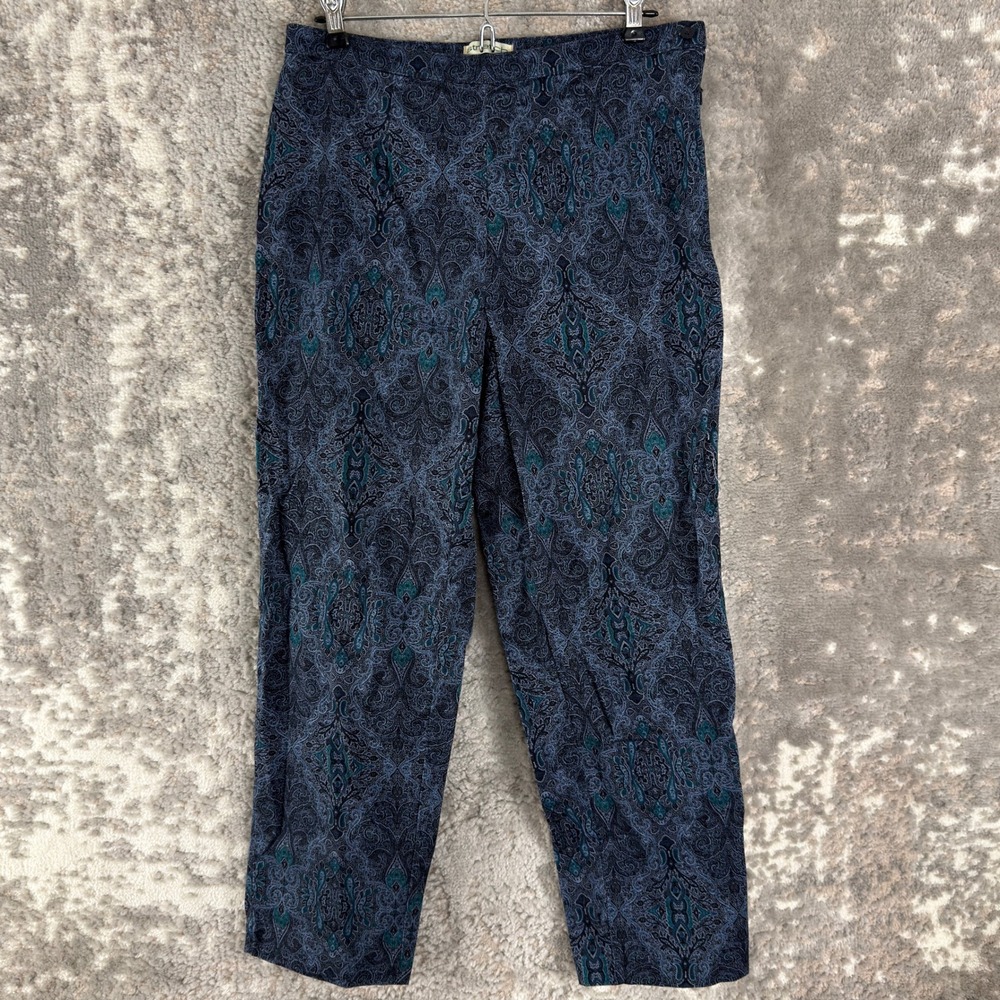 St. John's Bay Petites Size 12p Paisley Stretch Tapered Pants Blue Women